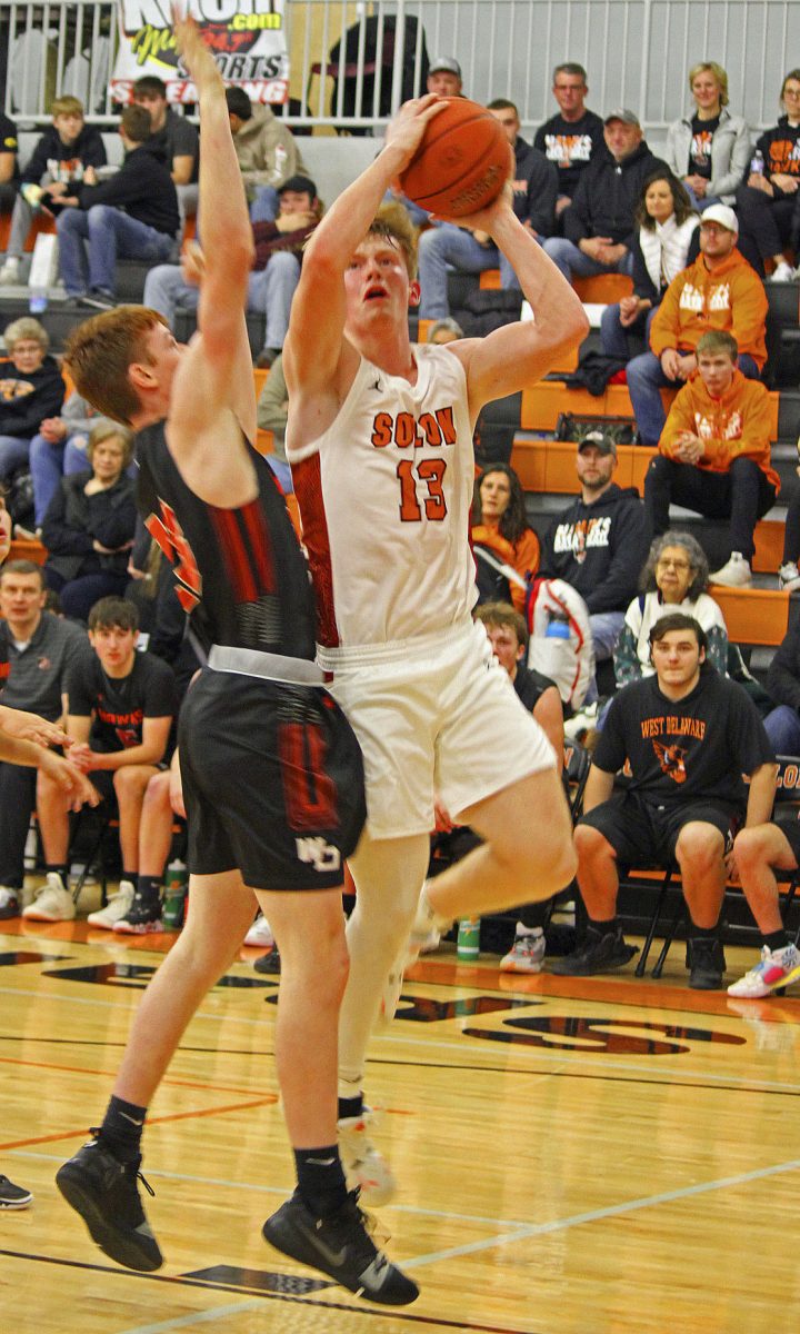 <p>Solon Senior Kinnick Pusteoska takes the ball to the basket. He had 11 points against Benton Community.</p>