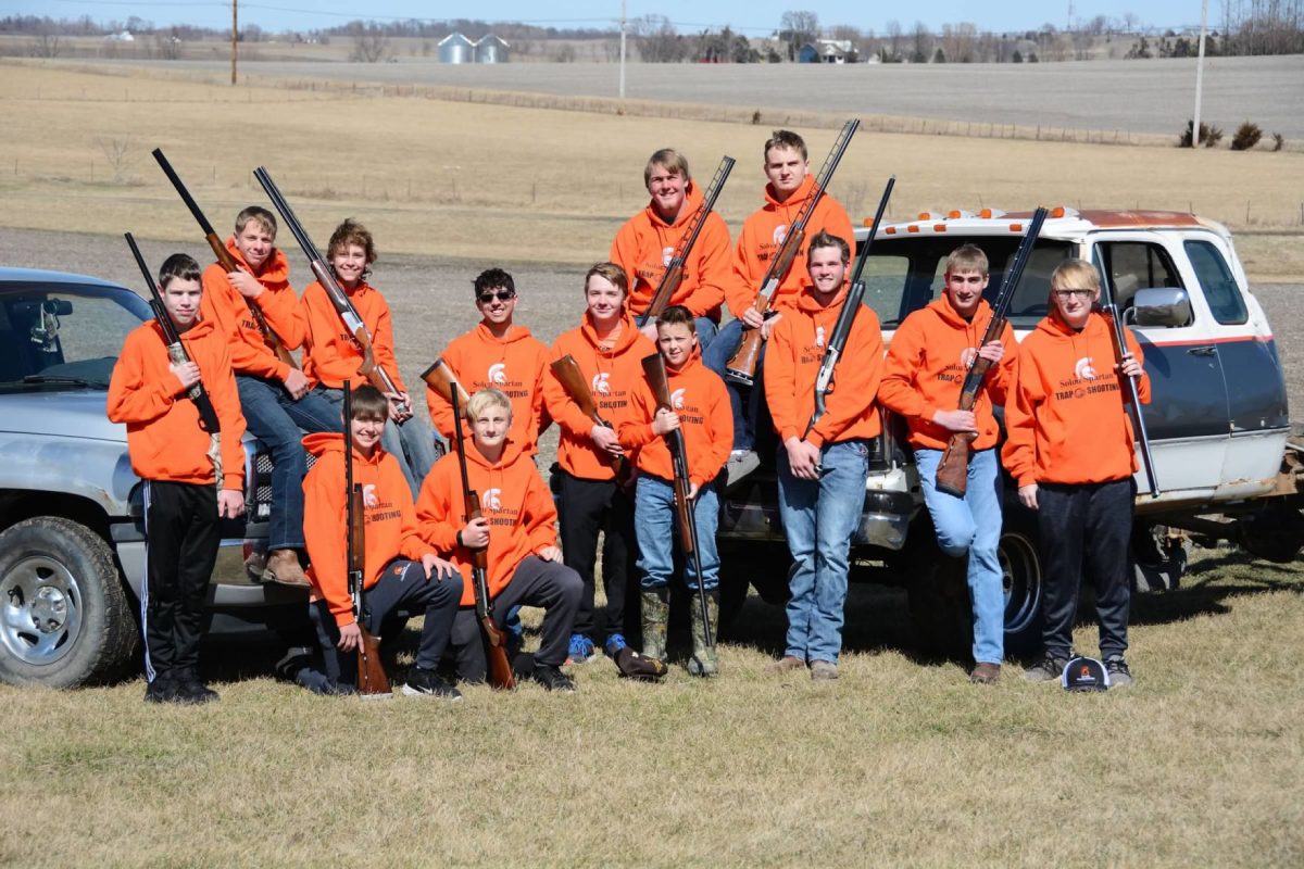 <p>The 2022 Solon Trapshooting Team (from left)– Carter Moen, Caden Stull, Allen Shima, Spence Michel, Ethan Ressler, Jack Howsare, Gabe Nicholson, Ryder Lain, Cole Birky, Landon Hummel, Sam Kunkel, Ryan Bilskie and Ian Ressler. Not pictured – Aaron Greco.</p>