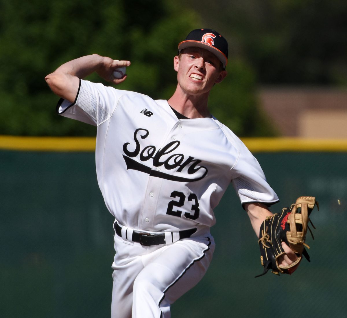 Parker Pentico delivers a pitch in game one of a doubleheader against rival Mount Vernon Thursday, June 23 at home. Pentico worked 3-2/3 innings giving up two hits and four earned runs in a 13-4 Solon win.