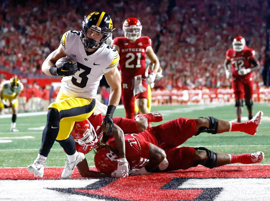 Defensive back Cooper DeJean returns an interception for a touchdown against the Rutgers Scarlet Knights Saturday, Sept. 24 at SHI Stadium in Piscataway, NJ.