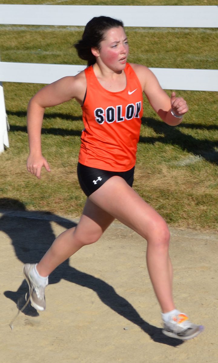 <p>Grace Fiala aims for the finish line Saturday, October 8 at the North Linn cross country invitational.</p>