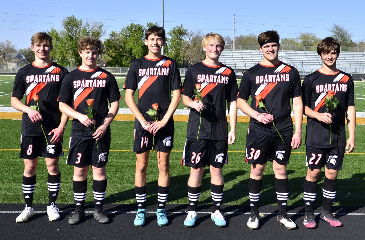 Garret Swan (8), Lewis Sutton (3), Nate Shafer (14), Ian Ressler (26), Zeb Kleinsmith (30), and Brody Cash (27) were recognized Thursday, May 4 on Senior Night.