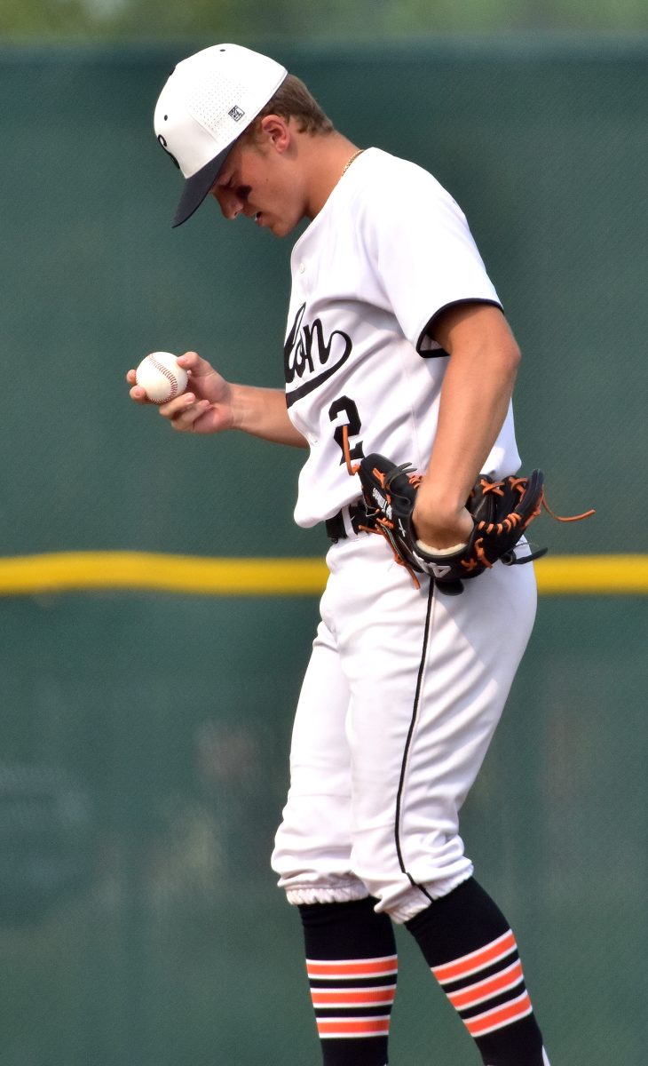 Blake Timmons (2) focuses before delivering a pitch Thursday, June 15 at home against Liberty High&#8217;s Lightning.