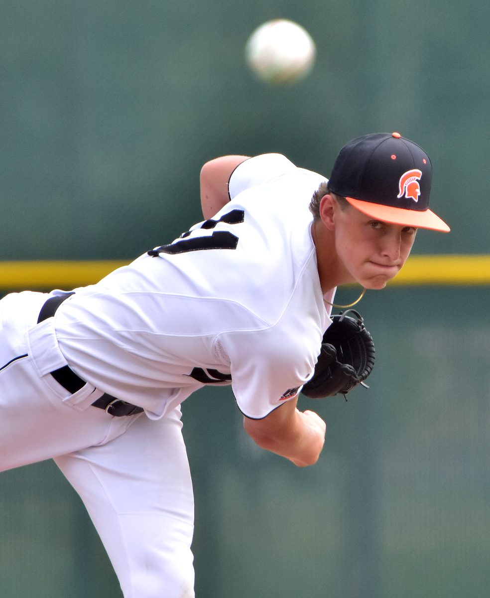 Vince Steinbrech delivers a pitch in the first inning of a non-conference game against City High Saturday, June 10 at home during the Fight With Flash Crosstown Classic.