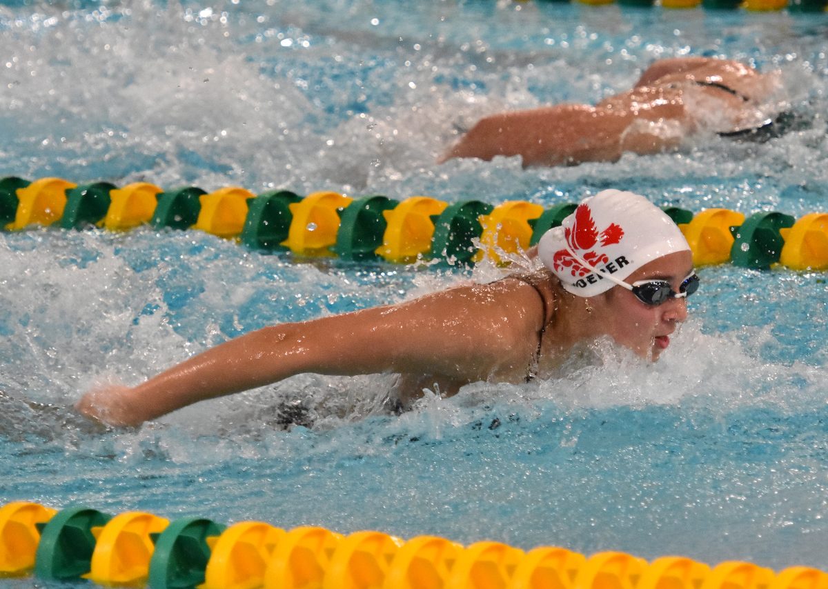 Grace Hoeper won the varsity 200-yard freestyle (1:53.43) and 100-yard butterfly (57.58) Tuesday, August 22 in City High&#8217;s season opening meet at Cedar Rapids Kennedy.