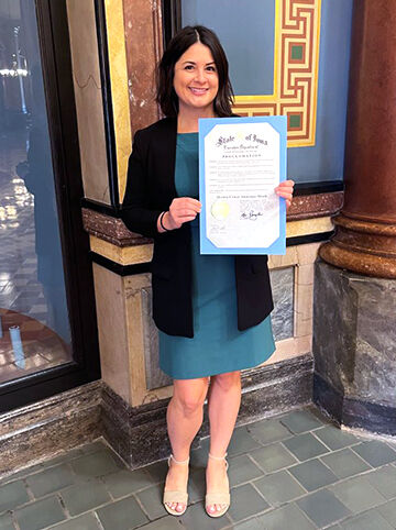 Bridget Toomey is an advocate for ovarian cancer awareness and has spearheaded efforts to have National Ovarian Cancer Awareness Month recognized in the state of Iowa and Johnson County in September with proclamations signed by Governor Kim Reynolds and Johnson County Supervisors Chairwoman Lisa Green-Douglass.