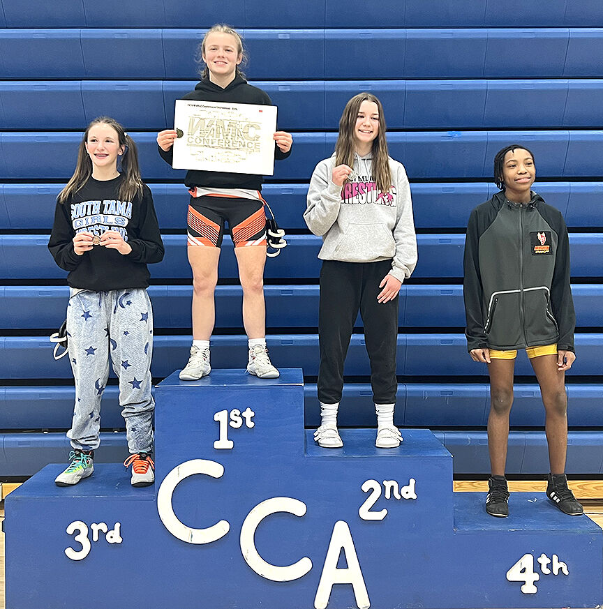 Kara VeDepo won at 100 pounds last Friday in the 2024 WaMaC Conference Tournament at Clear Creek Amana HS in Tiffin.