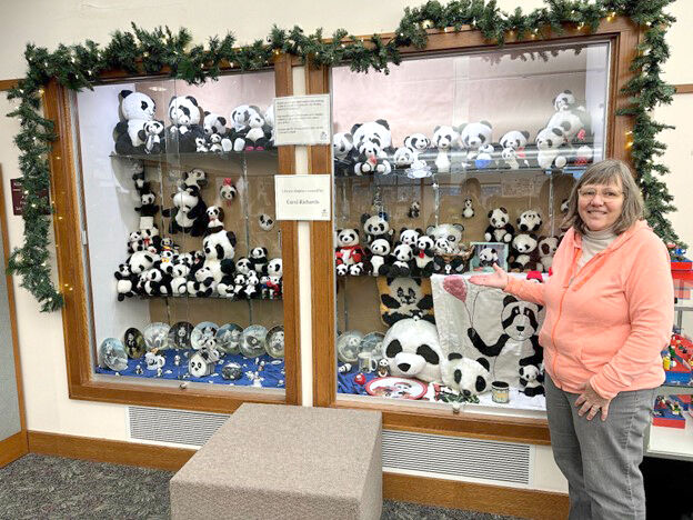 Carol Richards is sharing her display of pandas at the Library this month.