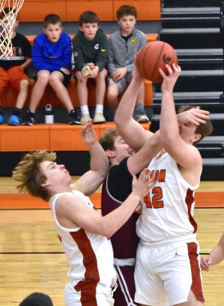 Jackson Link (42) is fouled by an Independence Mustang Tuesday, Feb. 6 at home. Link, a junior, had 14 points in a 78-52 win that boosted the Spartans&#8217; winning streak to 18.