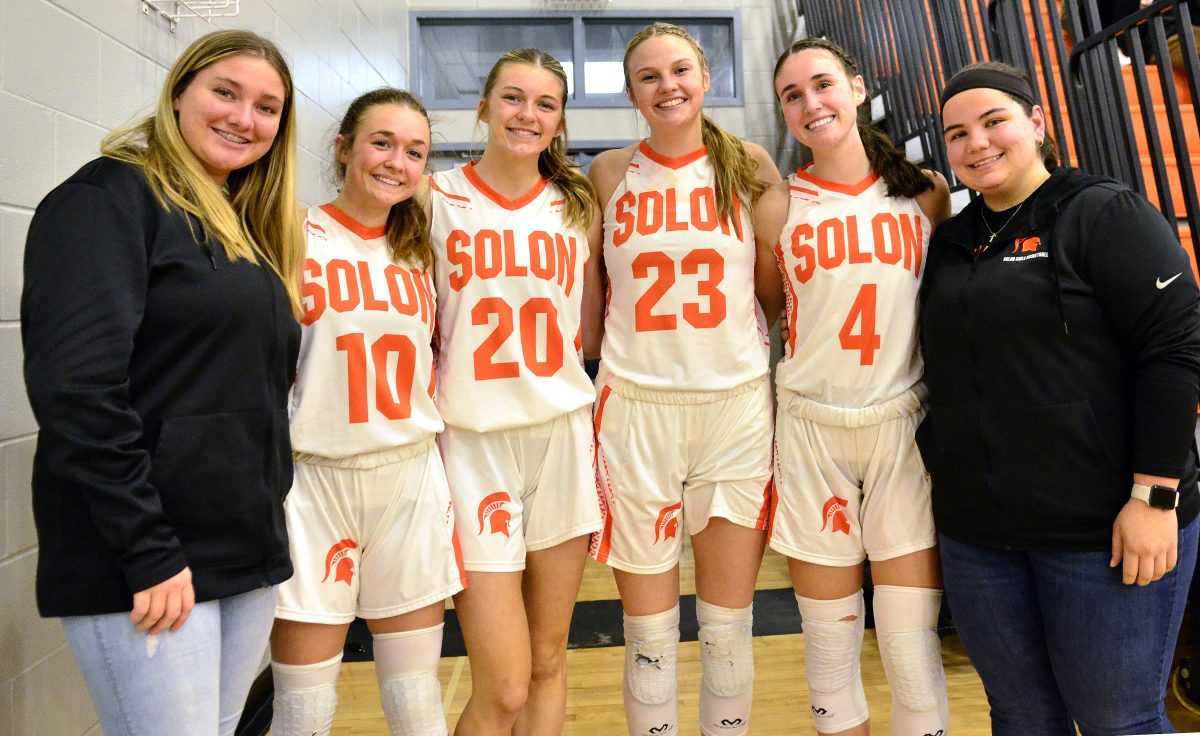 From left &#8211; Manager Bailey Woolley, Mia Stahle, Anna Quillin, Callie Levin, Hailey Miller, and manager Abigail Felton were recognized on Senior Night Tuesday, Feb. 6.