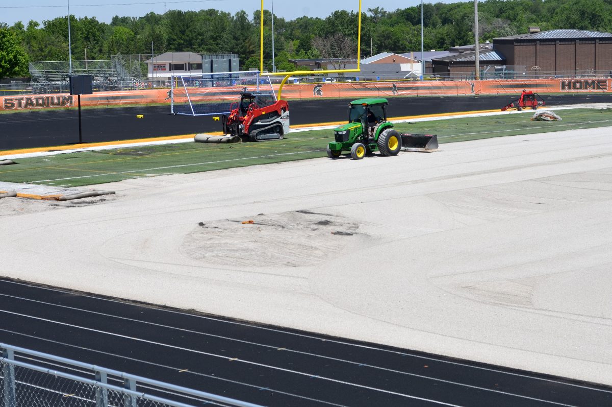 Work is underway to install new field turf in Spartan Stadium. The project, funded by the $25.5 million bond issue voters approved in 2023, replaces the original turf, which had exceeded its service life.
