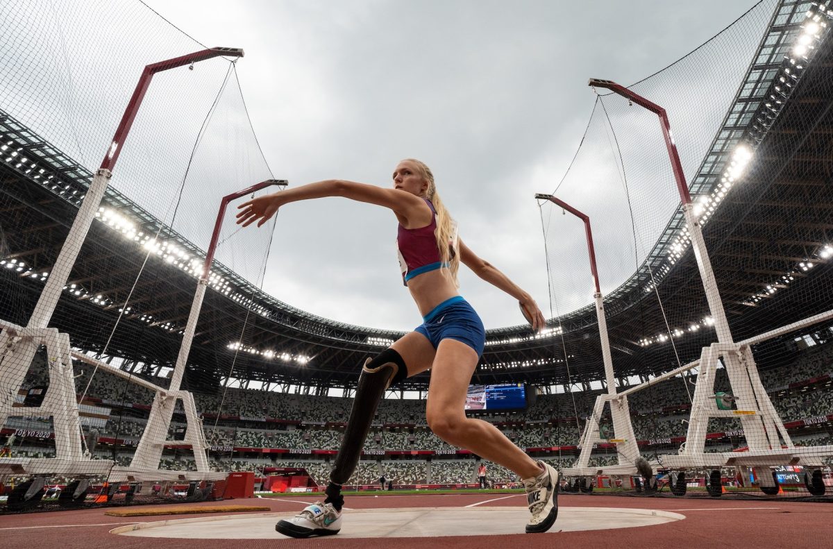 Jessica Heims throws the discus during the 2020 Tokyo Paralympics. This was the first meet that Heims committed to only throwing discus. (Contributed photo)