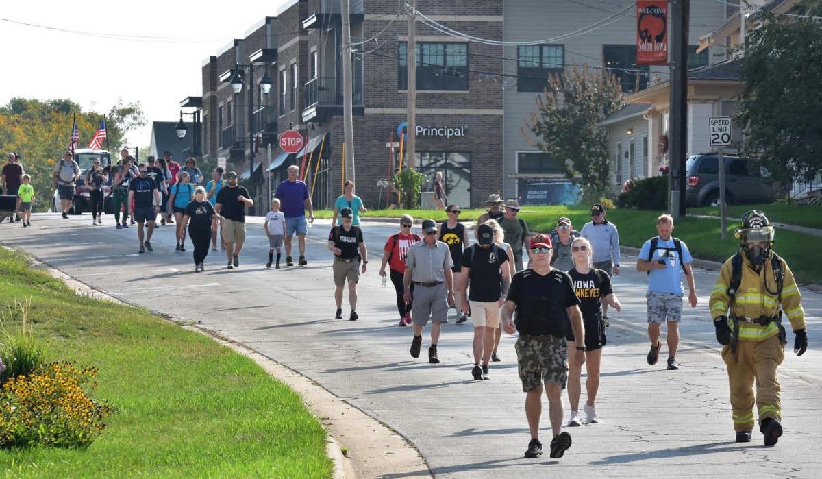 Doug “Doc” Thompson and Solon Firefighter Daylan Tompkins lead the way on a 2.2-mile ruck (walk/march) through Solon last September to raise awareness of the issue of veteran suicide. The event also raised nearly $3k for Iowa Veterans Outdoor Experience, an all-volunteer group who host events for veterans. This year’s event is set for Saturday, Sept. 21.