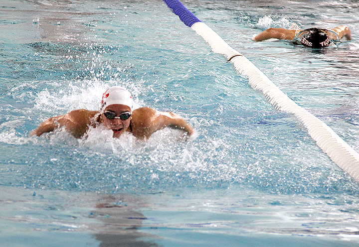 Solon senior Grace Hoeper won the 100-yard breaststroke and 100-yard butterfly events Tuesday, October 8 as the City High Little Hawks celebrated Senior Night.