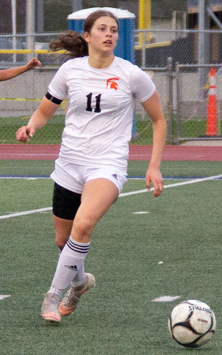 Elena Swann makes an offensive run Friday, May 2 at Clear Creek Amana. Swann, a senior, had two goals against Benton Community earlier in the week.