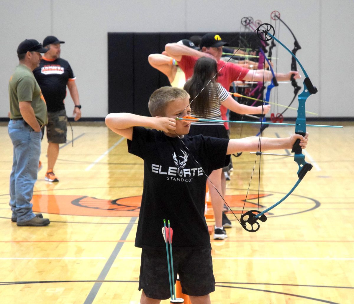 Thomas zeros in his arrow for a shot during the Solon Spartan Archery Team’s Beef Days Tournament at Solon Middle School Saturday, July 19.