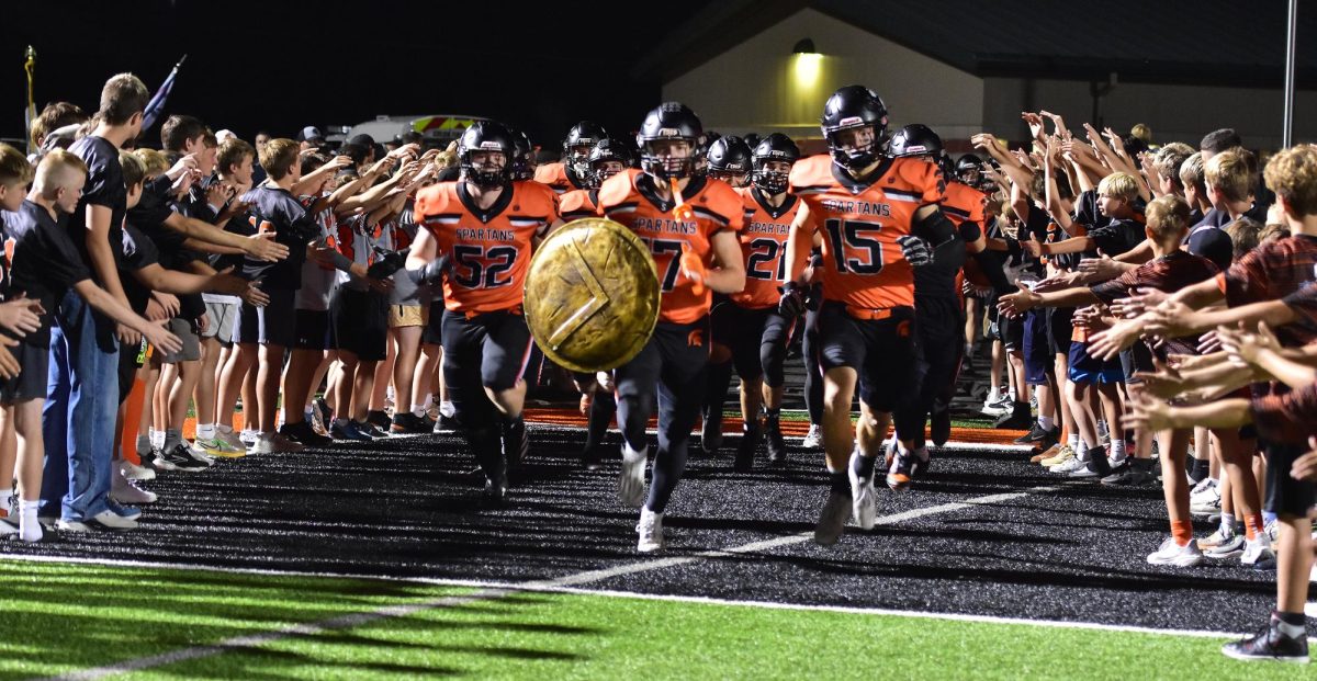 The Spartans charge onto the field through a tunnel made up of Solon’s Youth Football players Friday, October 3 for the Homecoming Game against Keokuk. The Spartans rolled the Chiefs 58-6 to improve to 6-0 ahead of Senior Night this Friday, October 10.