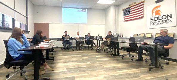 Solon School Board Members in discussion during the board’s Oct. 16 meeting.