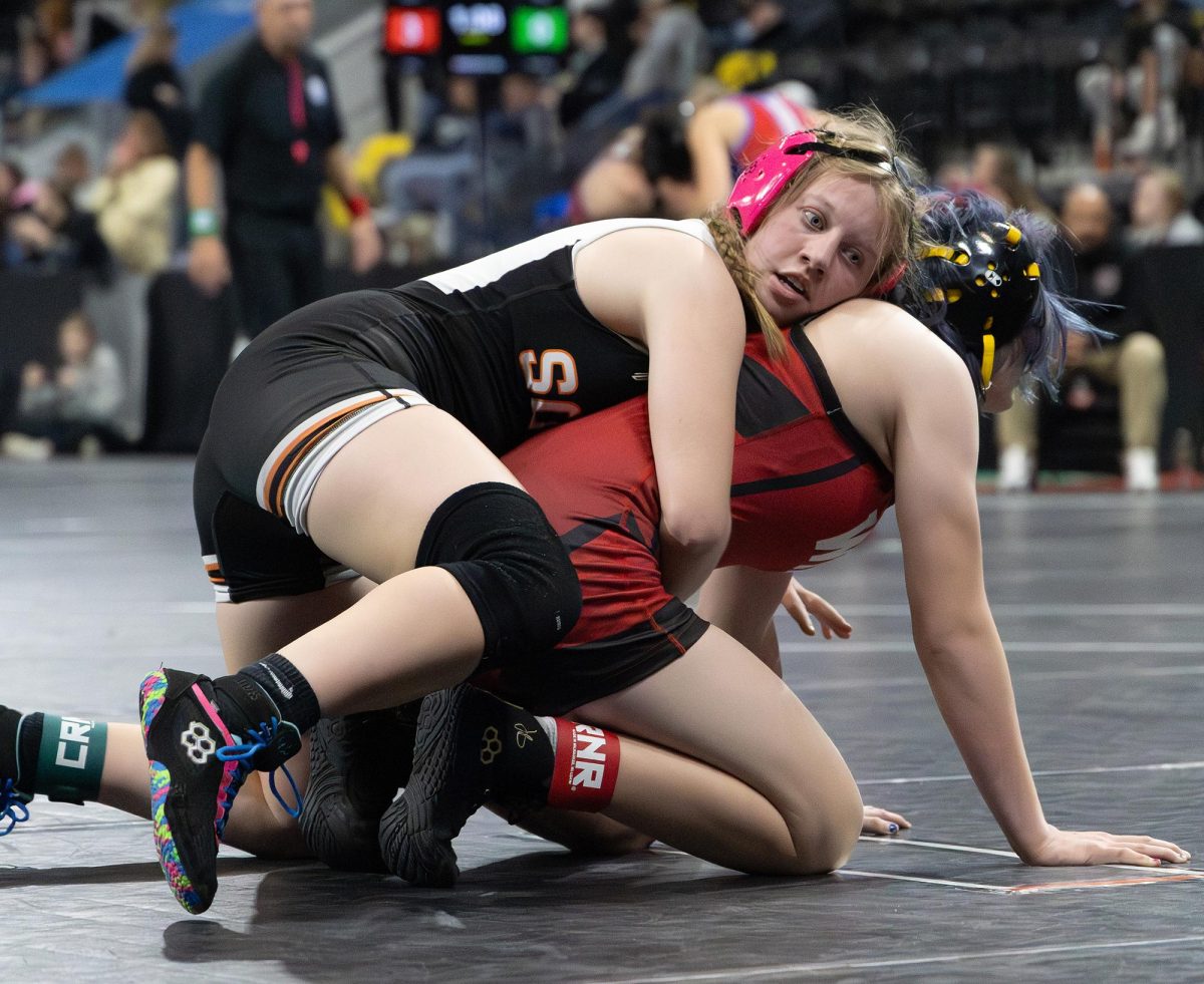 Peyton Gordon of Solon works to control an opponent on the mat during the Donnybrook Wrestling Tournament at Xtream Arena in Coralville Thursday, Dec. 4. Wrestlers competed in multiple bouts throughout the weekend as part of the annual tournament.