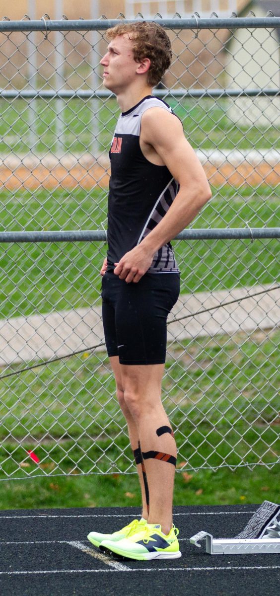 Mac Svalstad prepares to get set at the 2026 Eastern Iowa Track & Field Festival at City West on Saturday, April 11th, 2026.