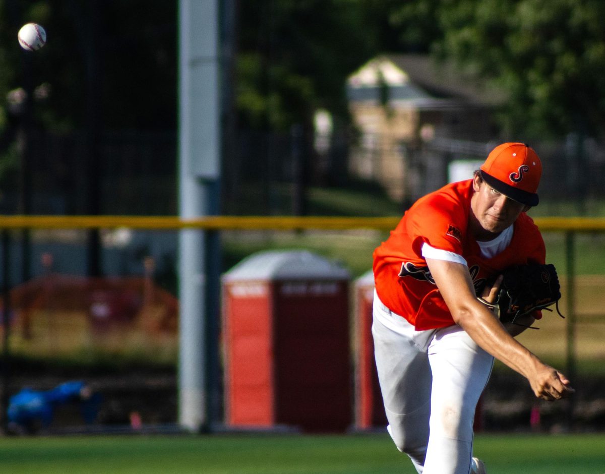 Luke Deike throws a pitch during game one of a double header between the Spartans and Marion Wolves at Mount Mercy’s Baseball Field in Cedar Rapids on Monday, June 8, 2026.