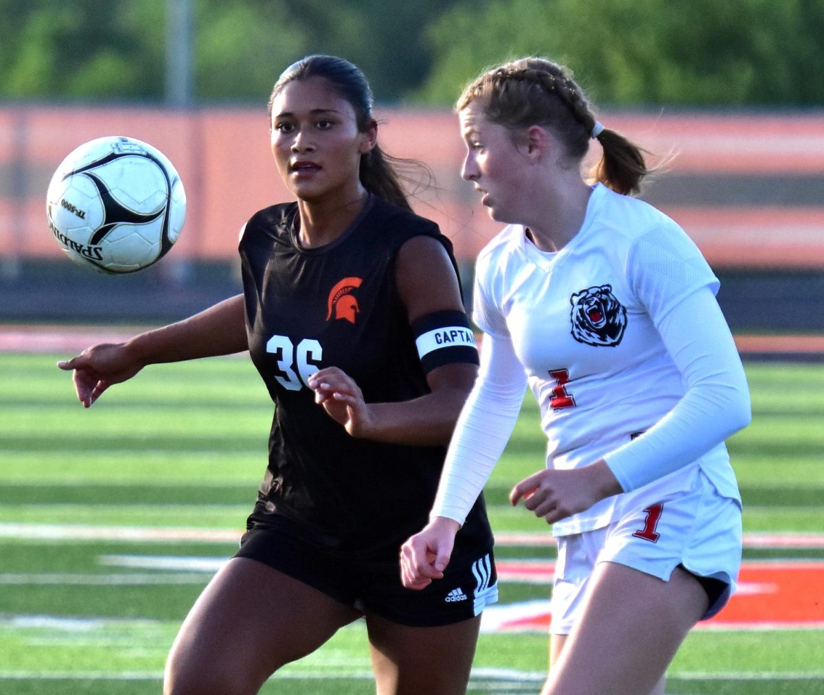 Sofia Ortega and West Branch’s Clancy Trepanier duel for the ball Tuesday, June 2, at home against West Branch in a Class 1A Regional Semifinal match. Solon won 6-2, with one goal from Ortega, a senior, to advance to the Regional Championship Thursday, June 4 in Denver.