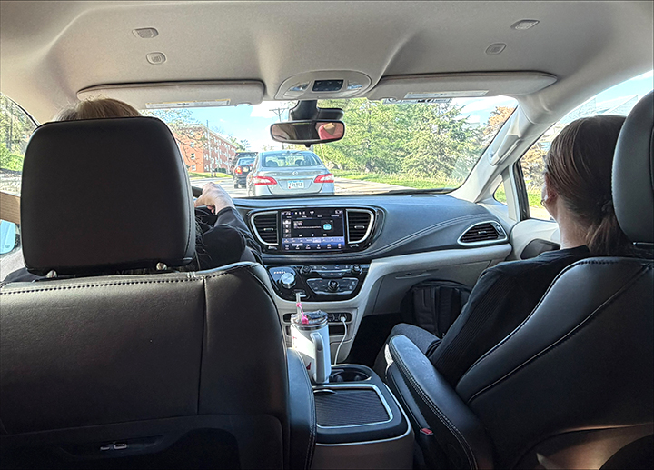 Veronica Ruse rides in the van with other people who use the van pool.