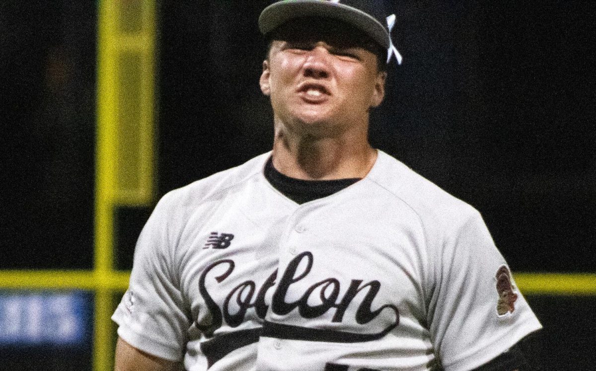 Pitcher Luke Merrick celebrates after the Clippers get no runs in the sixth inning of the second game in a varsity doubleheader between the Solon Spartans and the Clear Creek Amana Clippers at CCA Athletic Complex in Tiffin on Thursday, July 2, 2026. The Clippers beat the Spartans, 2-1.